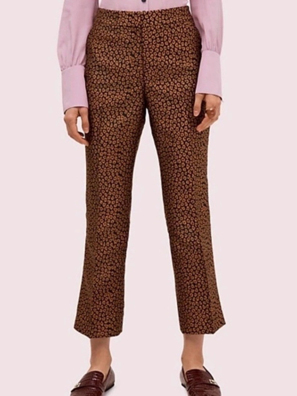 NWOT Kate Spade black Bronze Brown Jacquard Leopard Print Straight-Leg Pants 2